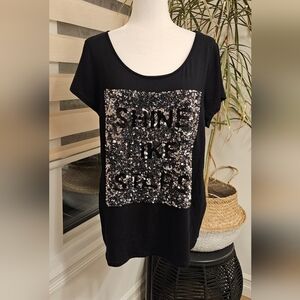 Elegant Black Sequin Women's Tee